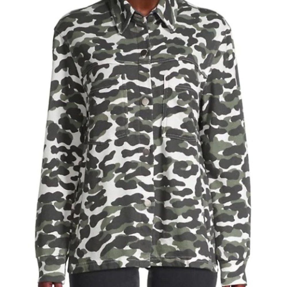 NWT Monrow Evergreen Camo-Print Spread Collar Jacket